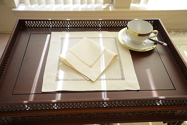 Edinburgh Hemstitch Luncheon Napkin. 12"x12". Pearled Ivory